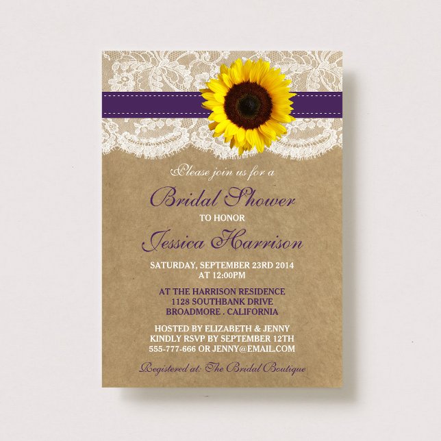 Invitación Girasol rústico, ducha de novia Kraft & Lace (Subido por el creador)