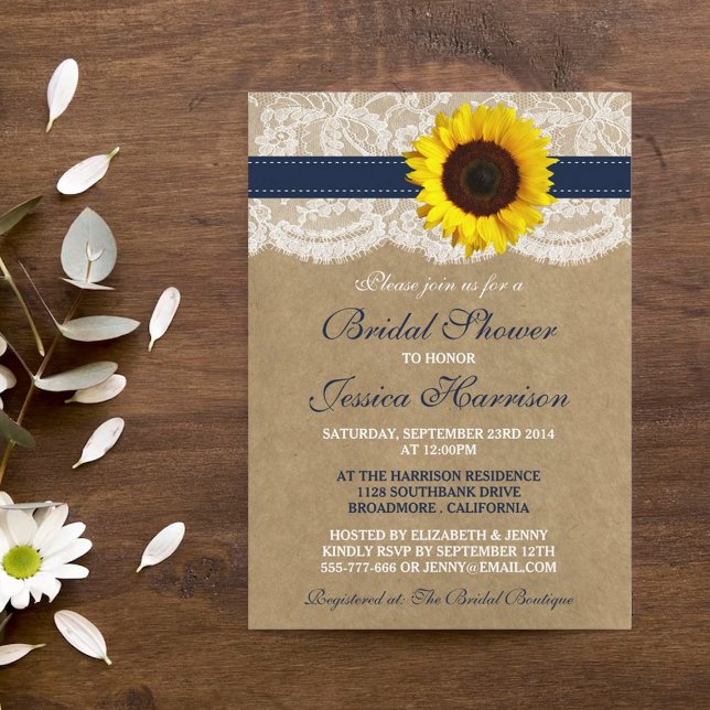 Invitación Girasol rústico, ducha de novia Kraft & Lace (Subido por el creador)