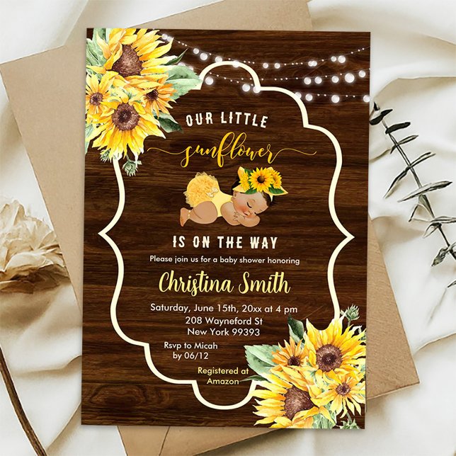 Invitación Girasol Rústico En El Camino Chica Baby Shower (Subido por el creador)