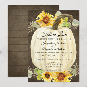 Invitación Girasol Rústico Floral Calabaza Blanca Madera Rúst