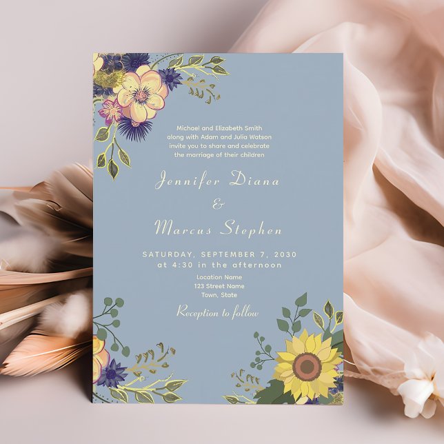 Invitación Girasol Rústico Polvo Azul Boda Código QR (Subido por el creador)
