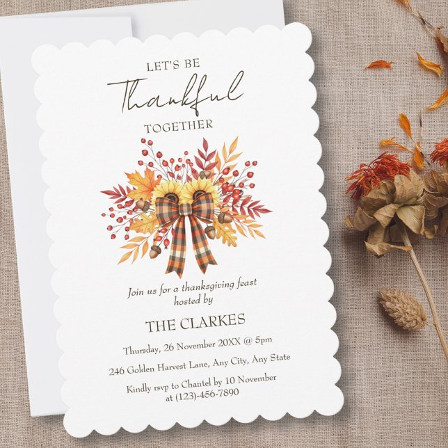 Invitación Girasol rústico y acción de gracias (Rustic Sunflower & Plaid Thanksgiving Invitation)