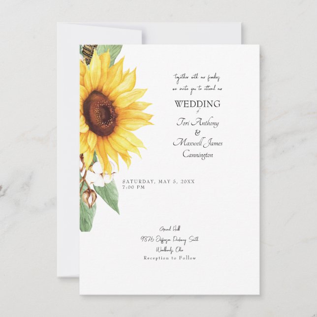 Invitación Girasol simple junto con nuestras familias Invita (Anverso)