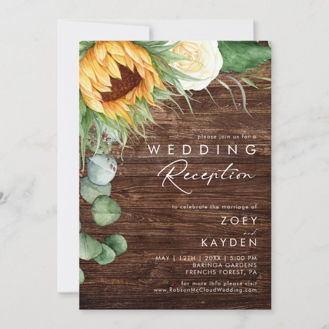 Invitación Girasol Soleado Audaz | Recepción de Boda de Mader (Anverso)