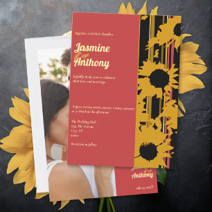 Invitación Girasol Verano Dorado Rojo Boda