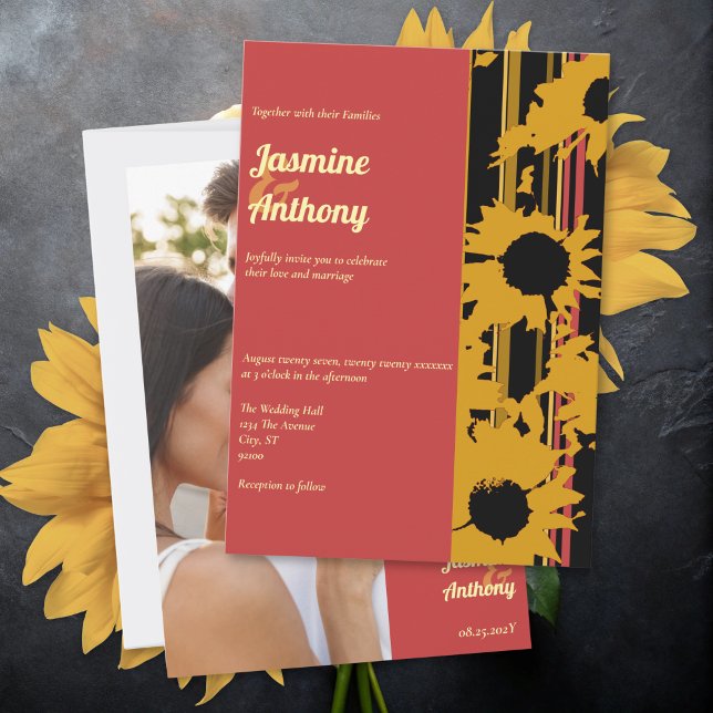 Invitación Girasol Verano Dorado Rojo Boda (Subido por el creador)