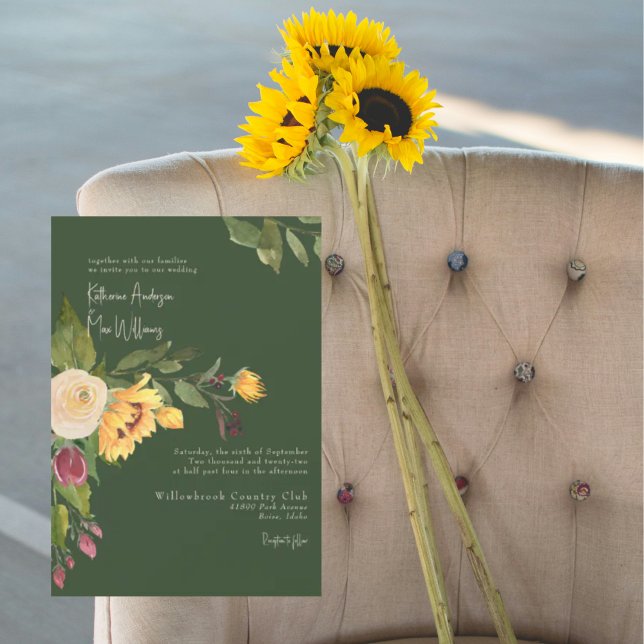 Invitación Girasol verde forestal sin padres Boda II (Subido por el creador)