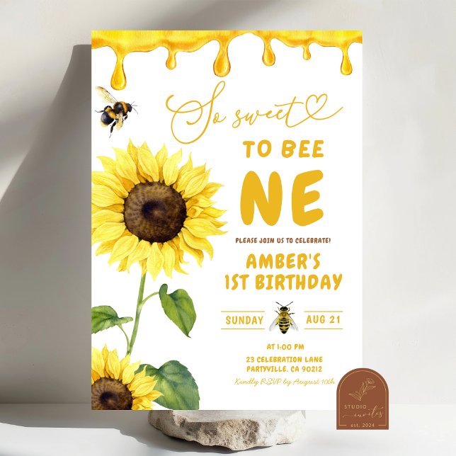 Invitación Girasol y abeja dulce de ser un primer cumpleaños (Subido por el creador)