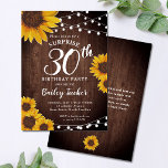 Invitación Girasol y luces rusticas sorprenden a los 30 años<br><div class="desc">El diseño se compone de girasoles acuáticos pintados de bonito sobre un fondo rústico de madera acentuado por las luces de cuerda. Haga clic en el botón personalizar para obtener más flexibilidad al modificar el texto o mover los gráficos. Las variaciones de este diseño y los productos de coordinación están...</div>