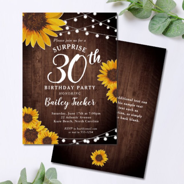 Invitación Girasol y luces rusticas sorprenden a los 30 años (Subido por el creador)