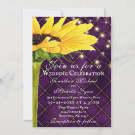 Invitación Girasol y luces sobre todo morado en un Boda