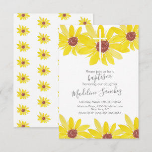 Invitación Girasoles acuarela Bautizo Pintado a mano