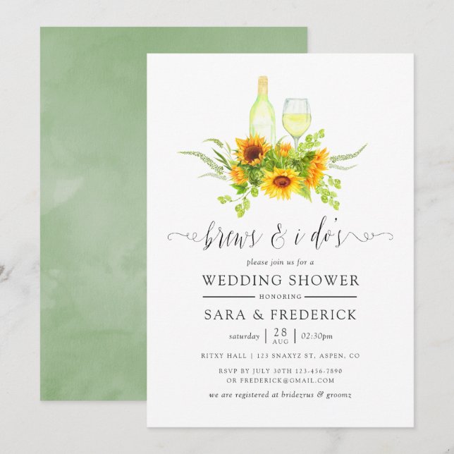 Invitación Girasoles acuarela Bebidas antes de la boda (Anverso / Reverso)