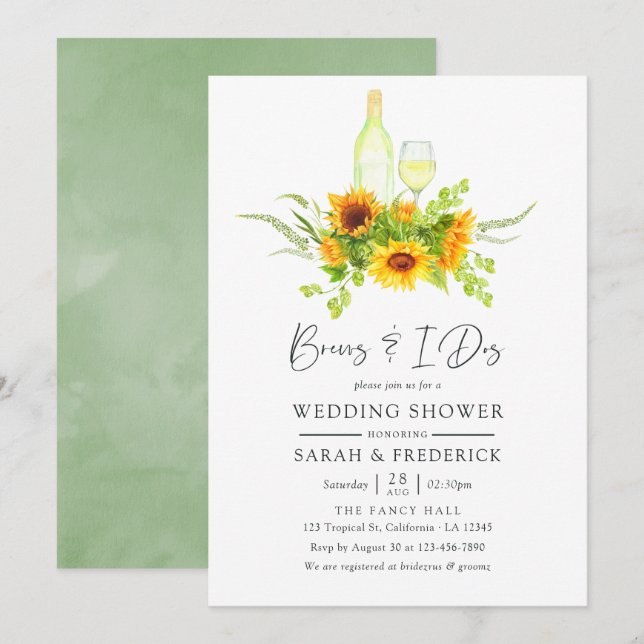 Invitación Girasoles acuarela Bebidas antes de la boda (Anverso / Reverso)