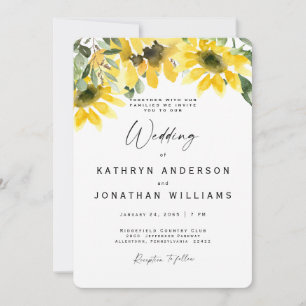 Invitación Girasoles Acuarela Elegante Boda Sin Padres