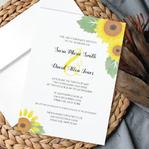Invitación Girasoles Acuarela Floral Amarillo Soleado Boda