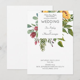 Invitación Girasoles Acuarela Moderna Boda Padres Blancos