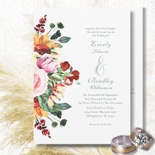 Invitación Girasoles Acuarela Primavera Verano Otoño Boda