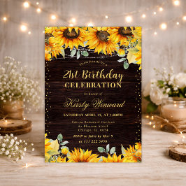 Invitación Girasoles Acuarela Rústica Cumpleaños