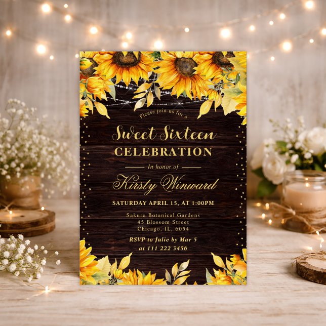 Invitación Girasoles Acuarela Rústica Dulces 16 (Subido por el creador)