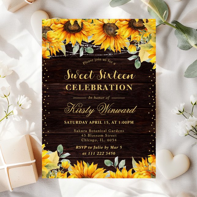 Invitación Girasoles Acuarela Rústica Dulces 16 (Subido por el creador)
