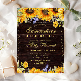 Invitación Girasoles Acuarela Rústica Quinceañera