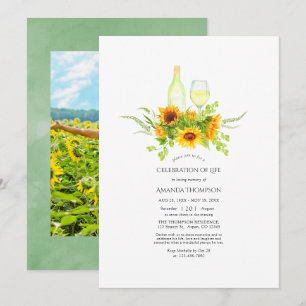 Invitación Girasoles Acuarela Vino Celebración de la Vida En