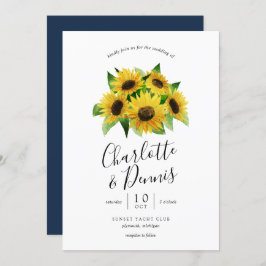 Invitación girasoles acuáticos y boda azul marino