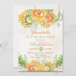Invitación Girasoles al acuarela naranja brillante amarillo v