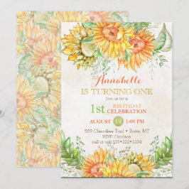 Invitación Girasoles al acuarela naranja brillante amarillo v