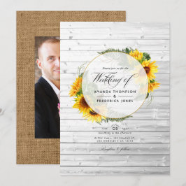 Invitación Girasoles al aguarela boda rústica en un granero c