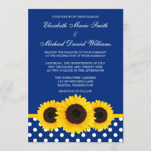 Invitación Girasoles amarillos azules y boda blanca del lunar