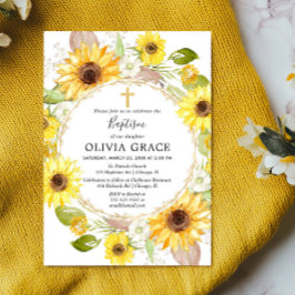 Invitación girasoles amarillos bautismo acuarela floral
