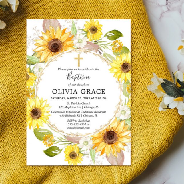 Invitación girasoles amarillos bautismo acuarela floral (Subido por el creador)