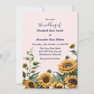 Invitación girasoles amarillos bonitos en boda rosa