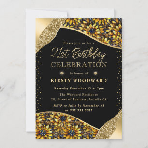Invitación Girasoles Amarillos de Vidrio Emplomado Cumpleaños