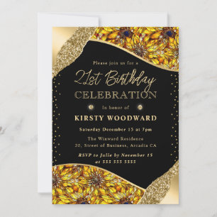 Invitación Girasoles Amarillos de Vidrio Emplomado Cumpleaños
