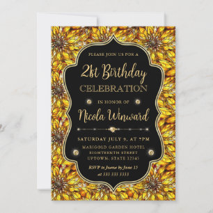 Invitación Girasoles Amarillos de Vidrio Pintado Cumpleaños 2