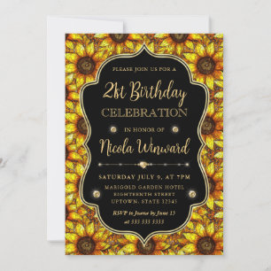 Invitación Girasoles Amarillos de Vidrio Pintado Cumpleaños 2