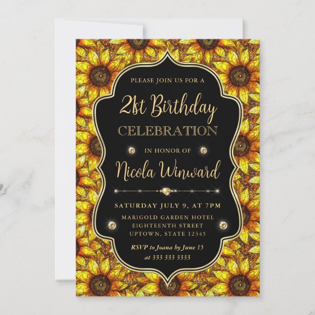 Invitación Girasoles Amarillos de Vidrio Pintado Cumpleaños 2 (Anverso)