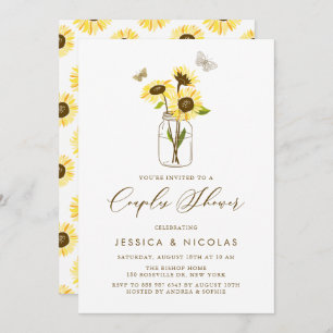 Invitación girasoles amarillos en ducha de parejas de mason J