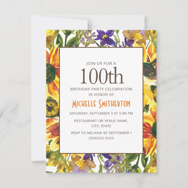 Invitación Girasoles amarillos Fiesta de cumpleaños número 10 (Anverso)