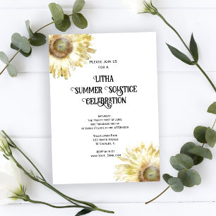 Invitación Girasoles Amarillos Litografía Acuarela Solsticio 