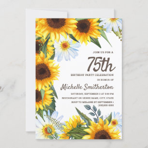 Invitación Girasoles Amarillos Margaritas Blancas Cumpleaños