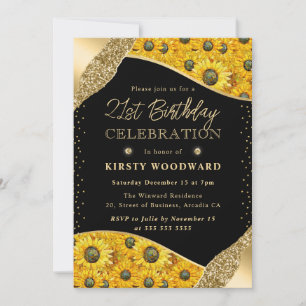 Invitación Girasoles Amarillos Mosaico Cumpleaños 21