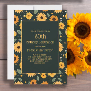 Invitación Girasoles Amarillos Negros Cumpleaños 80