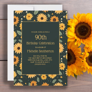 Invitación Girasoles Amarillos Negros Cumpleaños 90 