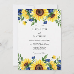 Invitación Girasoles Azules Amarillos Boda de Otoño