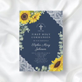 Invitación Girasoles Azules Elegantes Primera Comunión