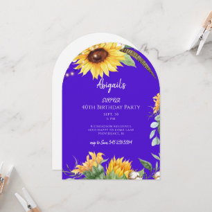Invitación Girasoles Azules Reales Sorpresa Fiesta de Cumplea